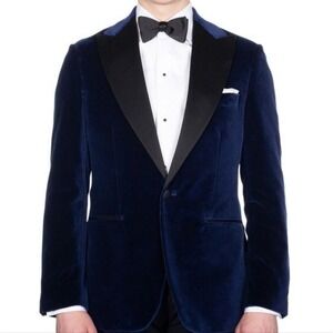 Alexander McQueen Deep Blue Silk Velvet Tuxedo Blazer Jacket Mens Size 54R